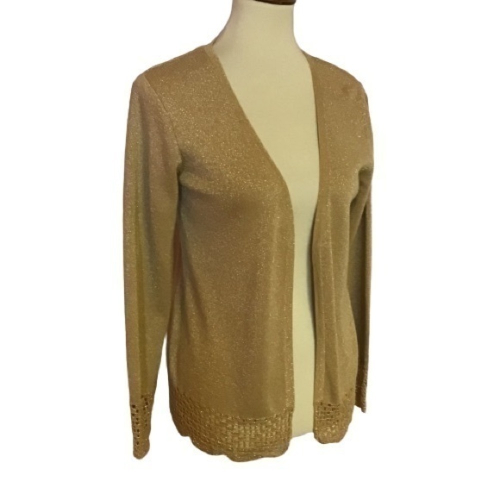 Authentic Original Vintage Style Metallic Gold Open Cardigan